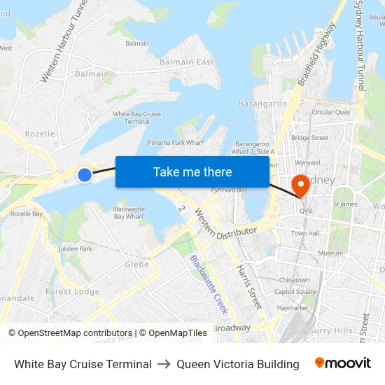 White Bay Cruise Terminal to Queen Victoria Building map