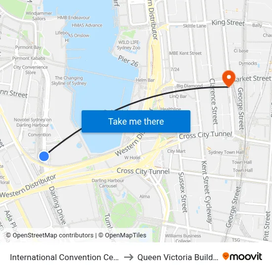 International Convention Centre to Queen Victoria Building map
