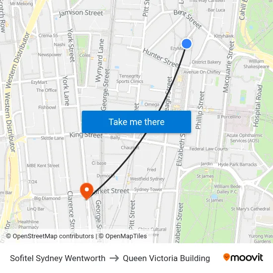 Sofitel Sydney Wentworth to Queen Victoria Building map