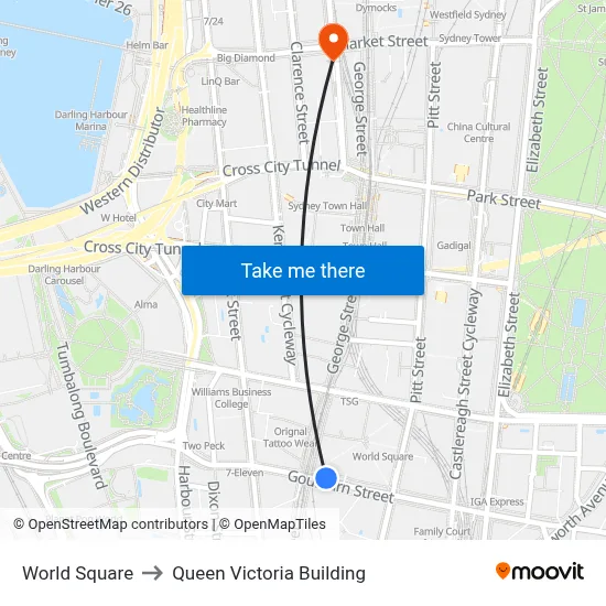 World Square to Queen Victoria Building map