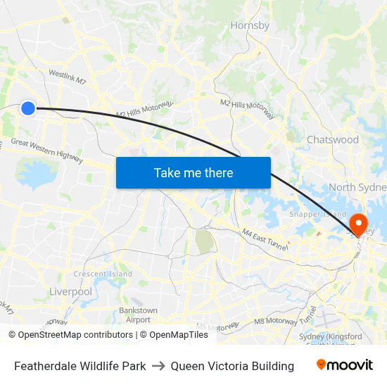 Featherdale Wildlife Park to Queen Victoria Building map