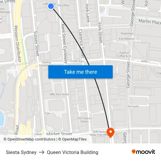 Siesta Sydney to Queen Victoria Building map