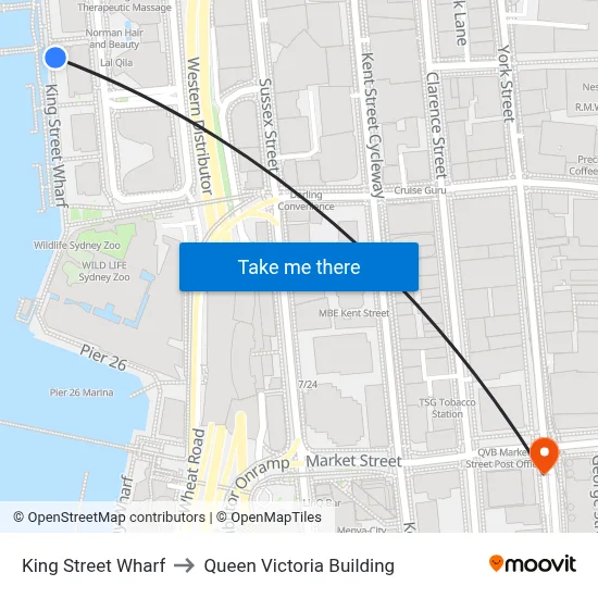 King Street Wharf to Queen Victoria Building map
