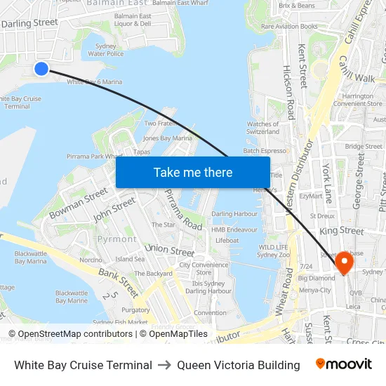 White Bay Cruise Terminal to Queen Victoria Building map
