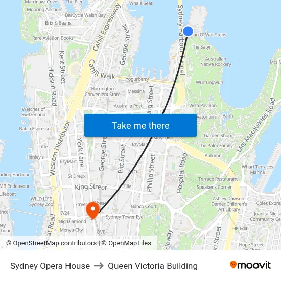 Sydney Opera House to Queen Victoria Building map