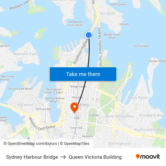 Sydney Harbour Bridge to Queen Victoria Building map