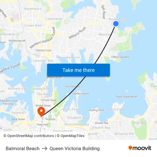 Balmoral Beach to Queen Victoria Building map