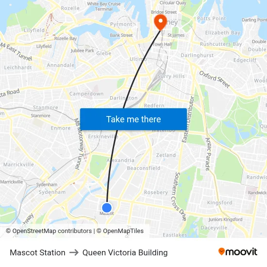 Mascot Station to Queen Victoria Building map