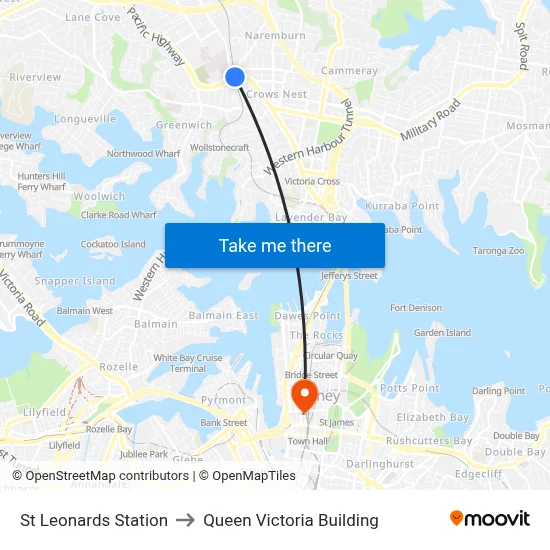 St Leonards Station to Queen Victoria Building map