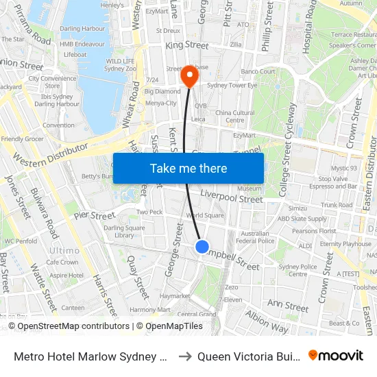 Metro Hotel Marlow Sydney Central to Queen Victoria Building map