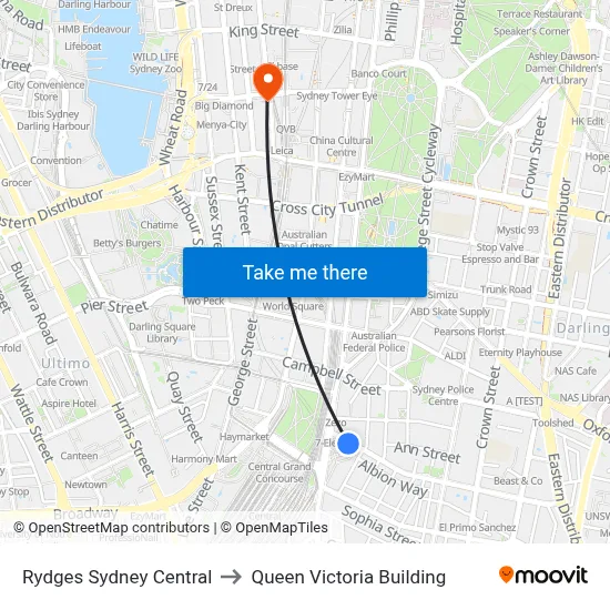 Rydges Sydney Central to Queen Victoria Building map