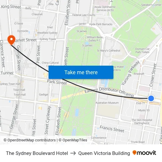 The Sydney Boulevard Hotel to Queen Victoria Building map