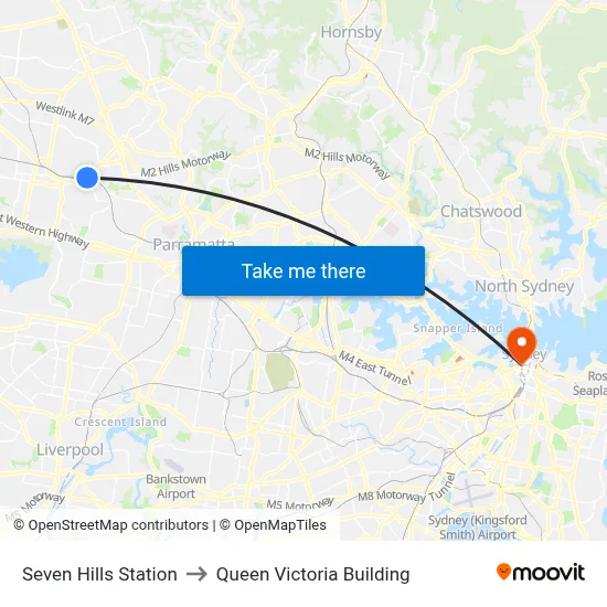 Seven Hills Station to Queen Victoria Building map