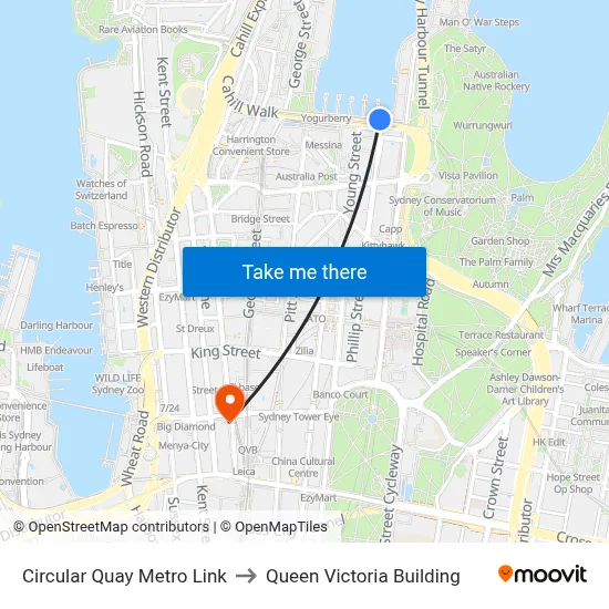 Circular Quay Metro Link to Queen Victoria Building map
