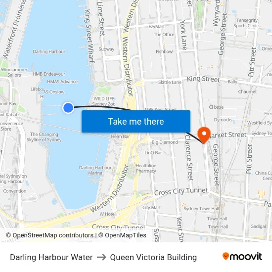 Darling Harbour Water to Queen Victoria Building map