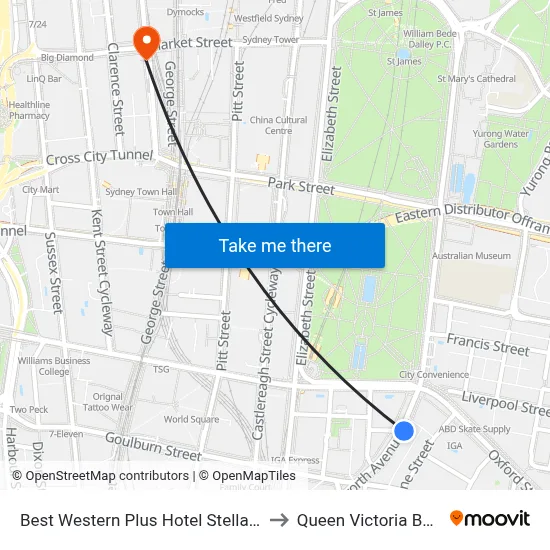 Best Western Plus Hotel Stellar Sydney to Queen Victoria Building map
