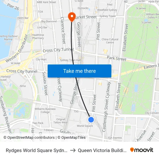 Rydges World Square Sydney to Queen Victoria Building map