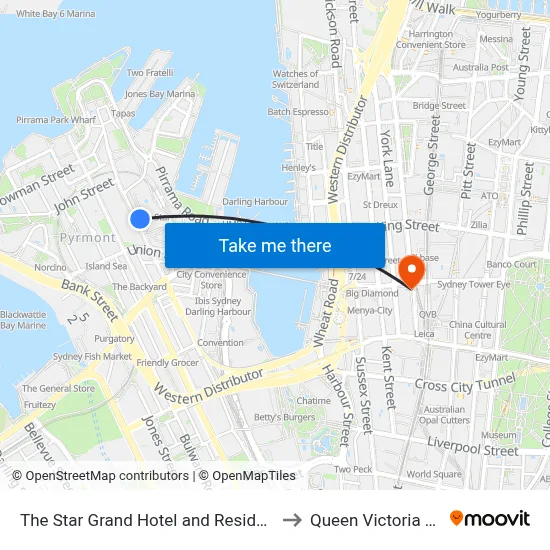 The Star Grand Hotel and Residences Sydney to Queen Victoria Building map