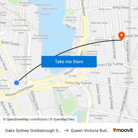 Oaks Sydney Goldsbrough Suites to Queen Victoria Building map