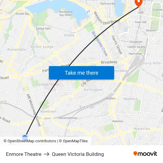 Enmore Theatre to Queen Victoria Building map