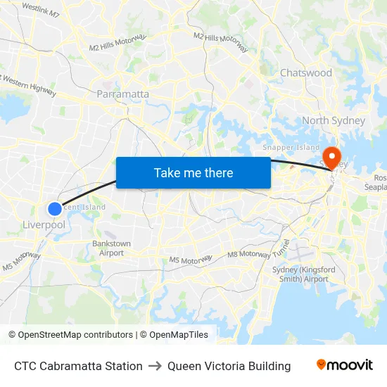 CTC Cabramatta Station to Queen Victoria Building map