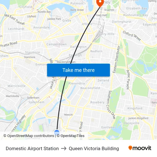 Domestic Airport Station to Queen Victoria Building map