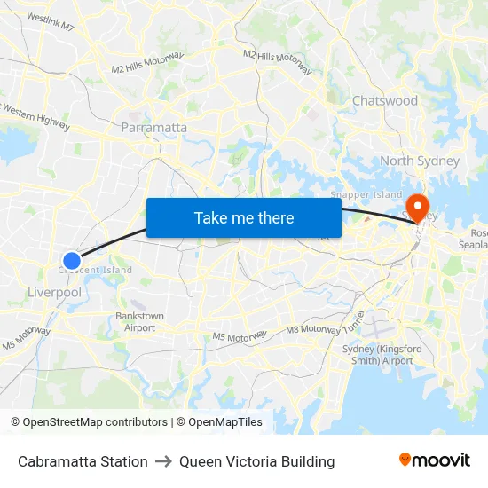 Cabramatta Station to Queen Victoria Building map