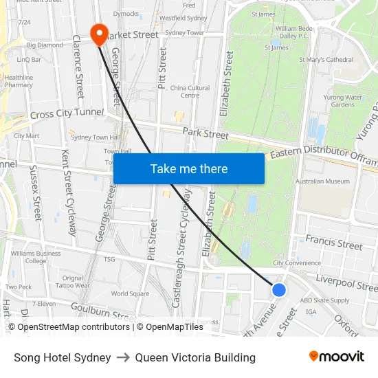 Song Hotel Sydney to Queen Victoria Building map