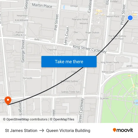 St James Station to Queen Victoria Building map
