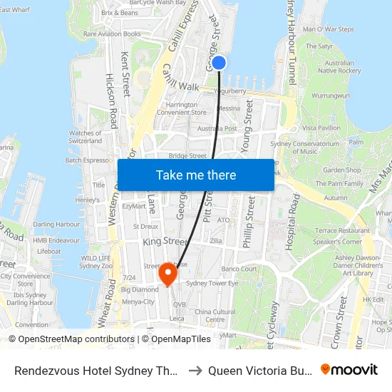 Rendezvous Hotel Sydney The Rocks to Queen Victoria Building map
