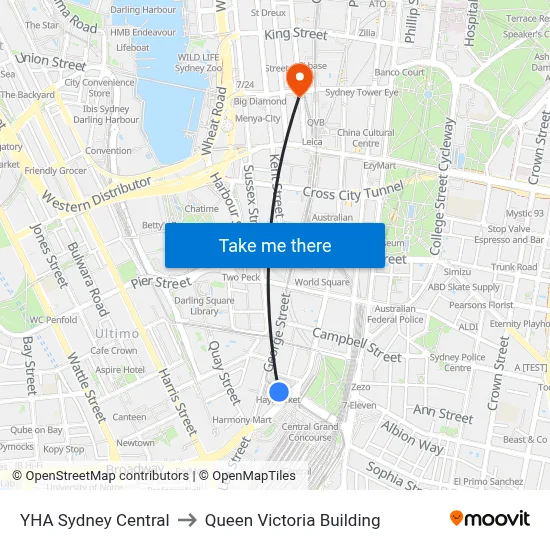 YHA Sydney Central to Queen Victoria Building map