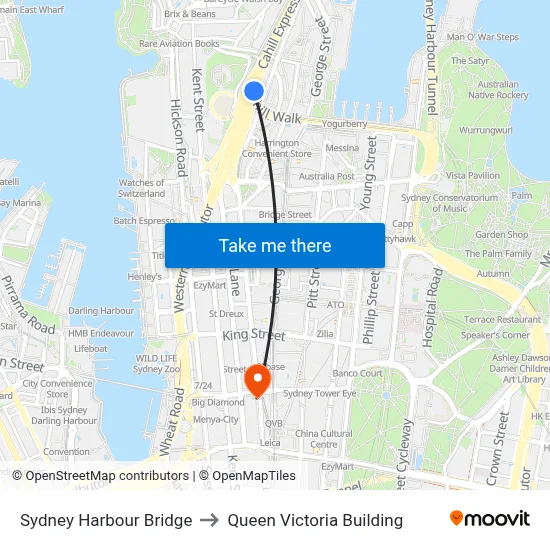 Sydney Harbour Bridge to Queen Victoria Building map