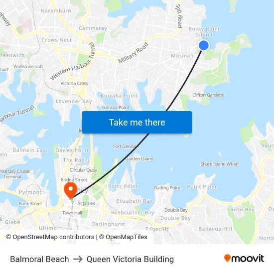 Balmoral Beach to Queen Victoria Building map