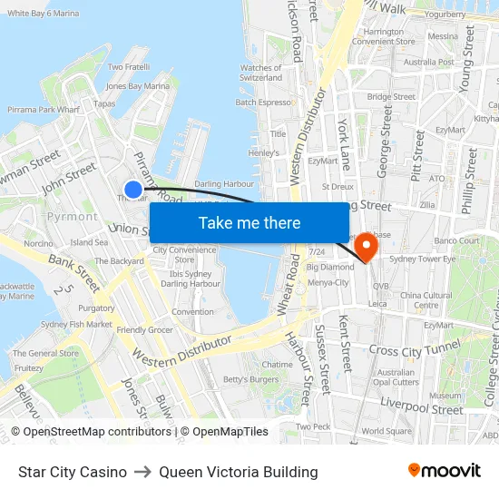 Star City Casino to Queen Victoria Building map