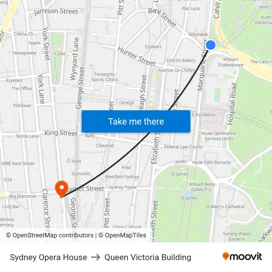 Sydney Opera House to Queen Victoria Building map