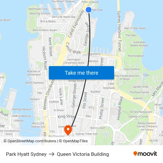 Park Hyatt Sydney to Queen Victoria Building map