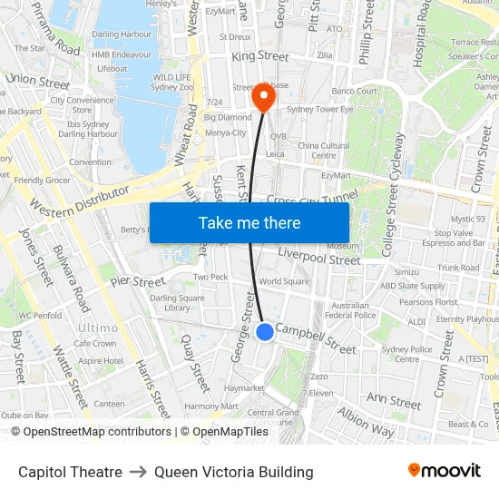Capitol Theatre to Queen Victoria Building map