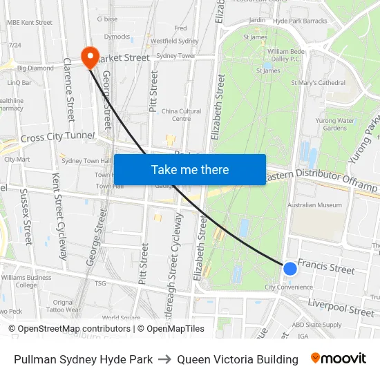 Pullman Sydney Hyde Park to Queen Victoria Building map
