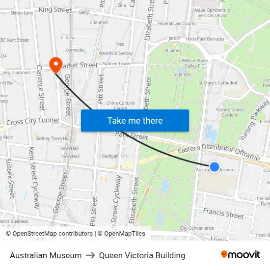 Australian Museum to Queen Victoria Building map