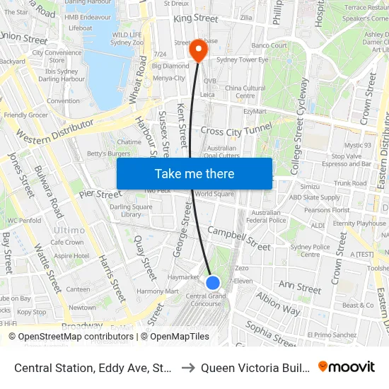 Central Station, Eddy Ave, Stand C to Queen Victoria Building map