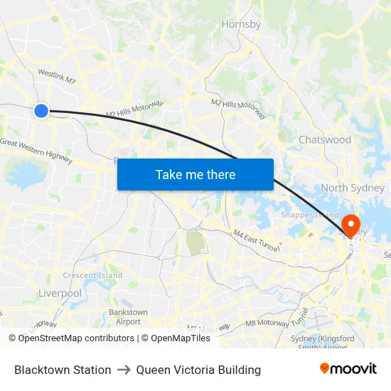 Blacktown Station to Queen Victoria Building map