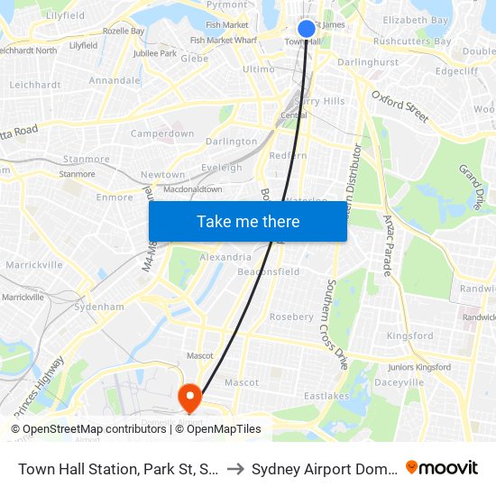 Town Hall Station, Park St, Stand J to Sydney Airport Domestic map