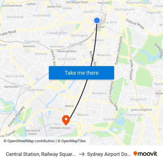 Central Station, Railway Square, Stand M to Sydney Airport Domestic map