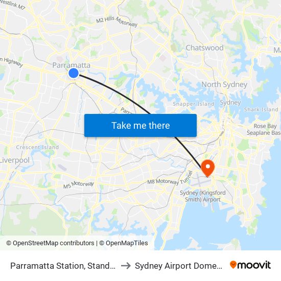 Parramatta Station, Stand A4 to Sydney Airport Domestic map