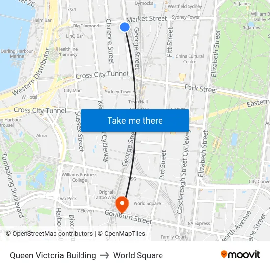 Queen Victoria Building to World Square map