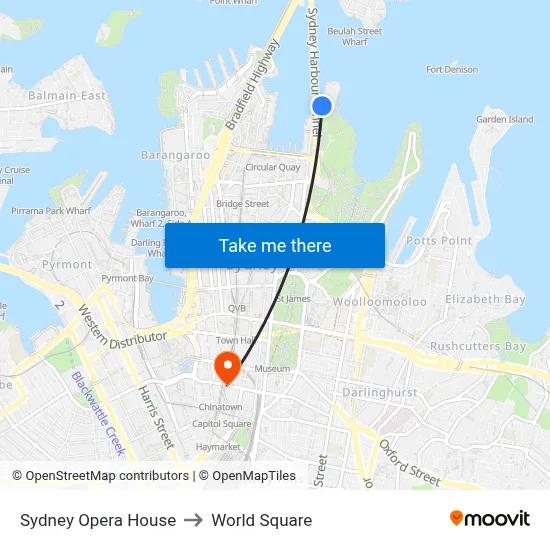Sydney Opera House to World Square map
