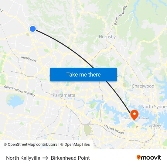 North Kellyville to Birkenhead Point map