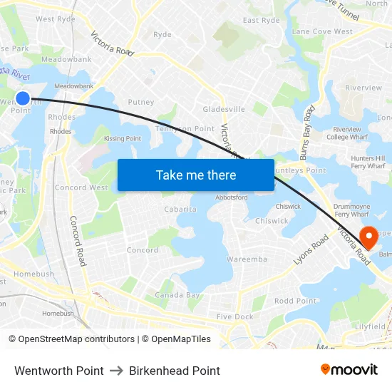Wentworth Point to Birkenhead Point map