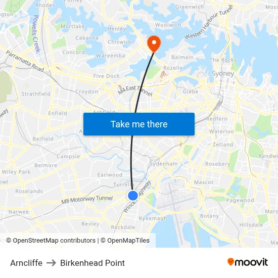 Arncliffe to Birkenhead Point map