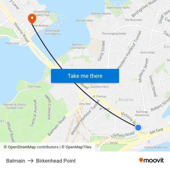 Balmain to Birkenhead Point map